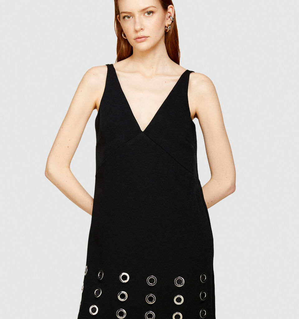 Short dress with eyelets - women's short dresses - Black | Sisley image number 4